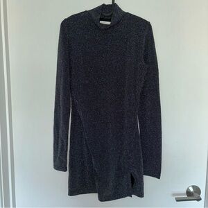 OAK + FORT silver glitter black turtleneck minidress